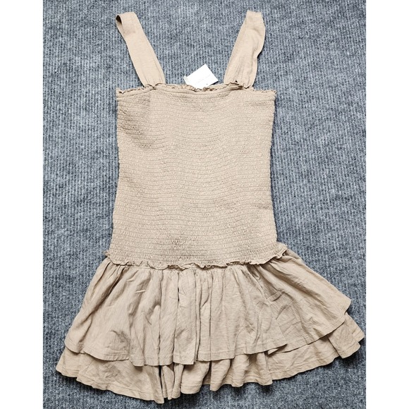 American Eagle Outfitters Dresses & Skirts - American Eagle Tan Smocked Tiered Ruffle Mini Dress Cotton NWT Medium Party